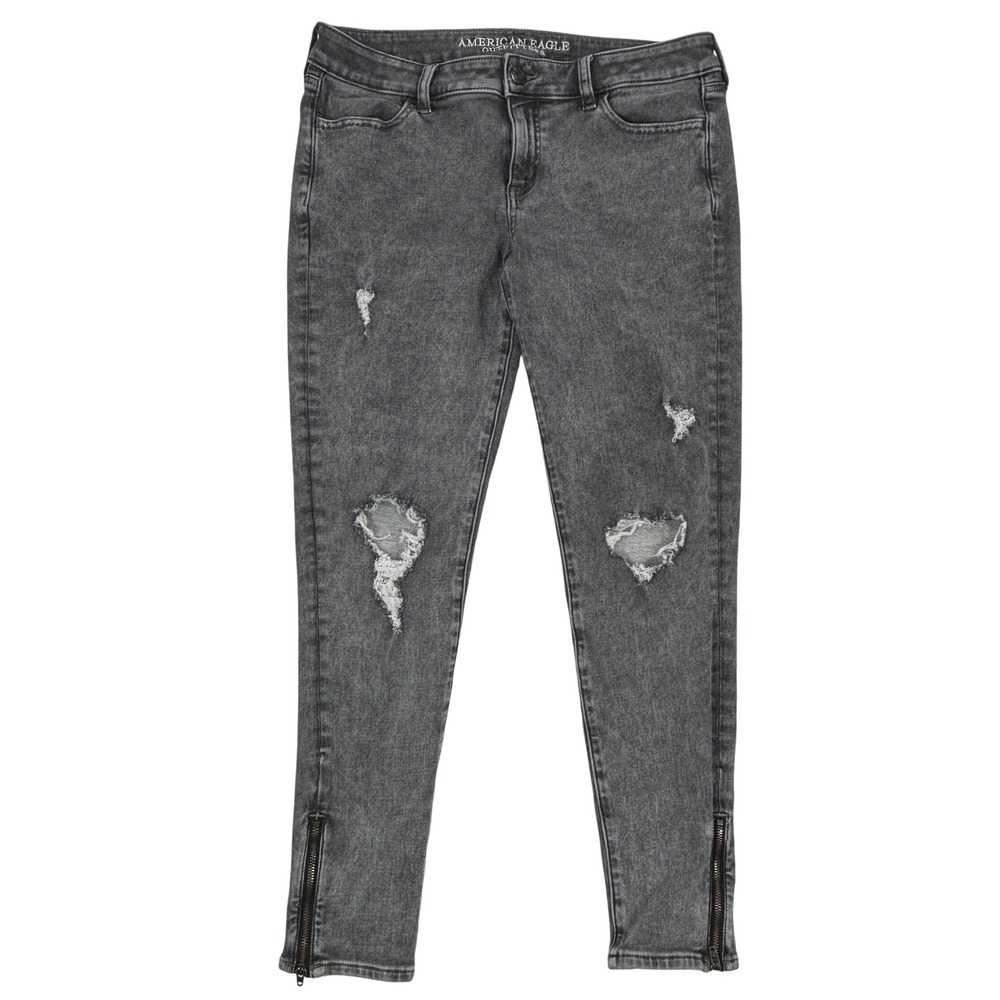 American Eagle 360 Super Stretch Jegging Distressed Acid Wash Gray Jeans 14 Reg